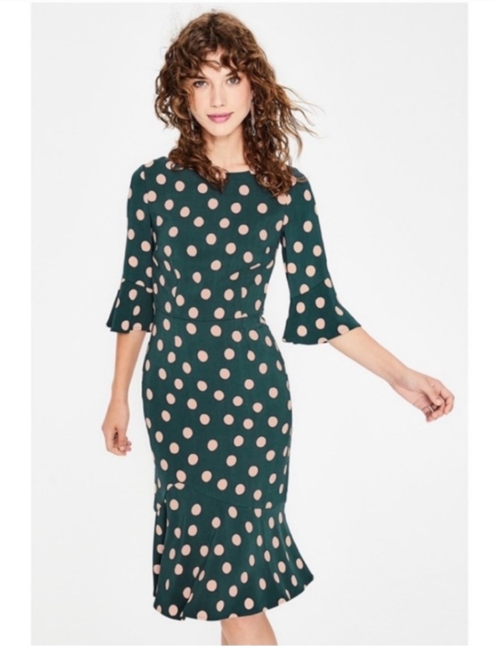 Boden Green Polka Dot Midi Dress